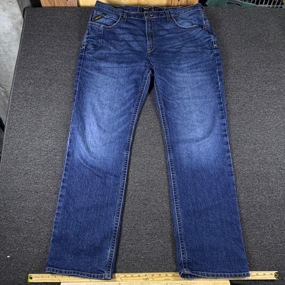 Ariat Jeans Mens 42x36 Rebar M4 Relaxed Boot Maritime Blue DuraStretch EUC